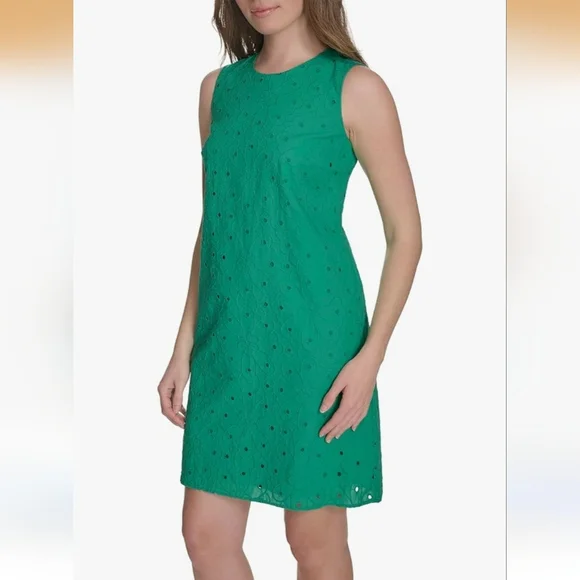Tommy Hilfiger Womens Sleeveless Meadow Eyelet Shift Dress - Picture 2 of 5